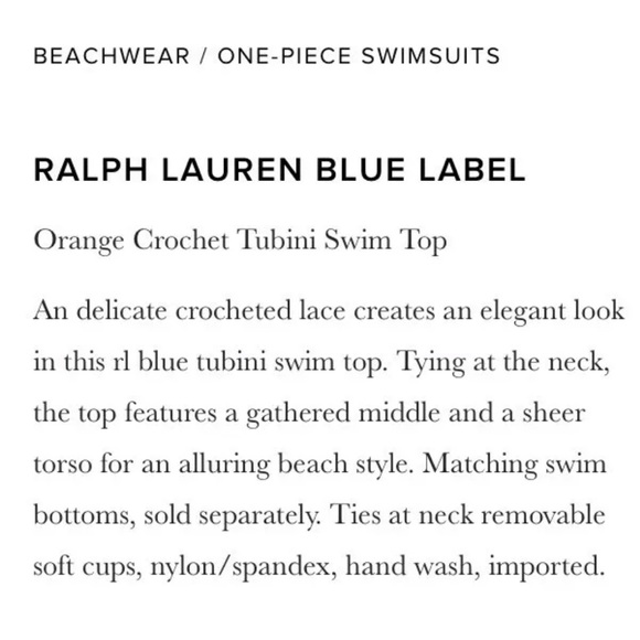 NWT $130 RALPH LAUREN TANKINI CROCHET ORANGE🍊L🍊 - Picture 2 of 8